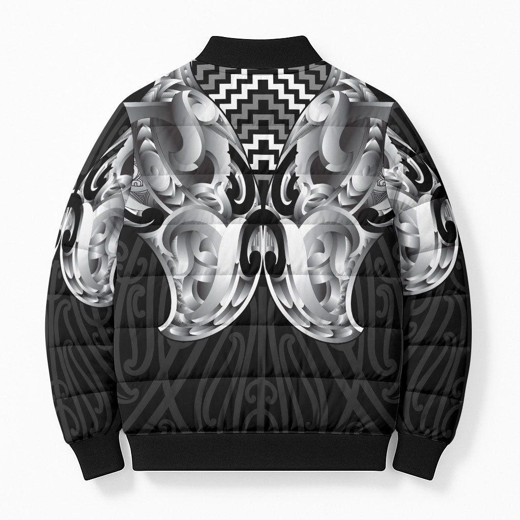 Aotearoa Kowhaiwhai Poutama Black Motif Bomber Puffer Jacket LT9 - Polynesian Pride