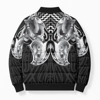Aotearoa Kowhaiwhai Poutama Black Motif Bomber Puffer Jacket LT9 - Polynesian Pride