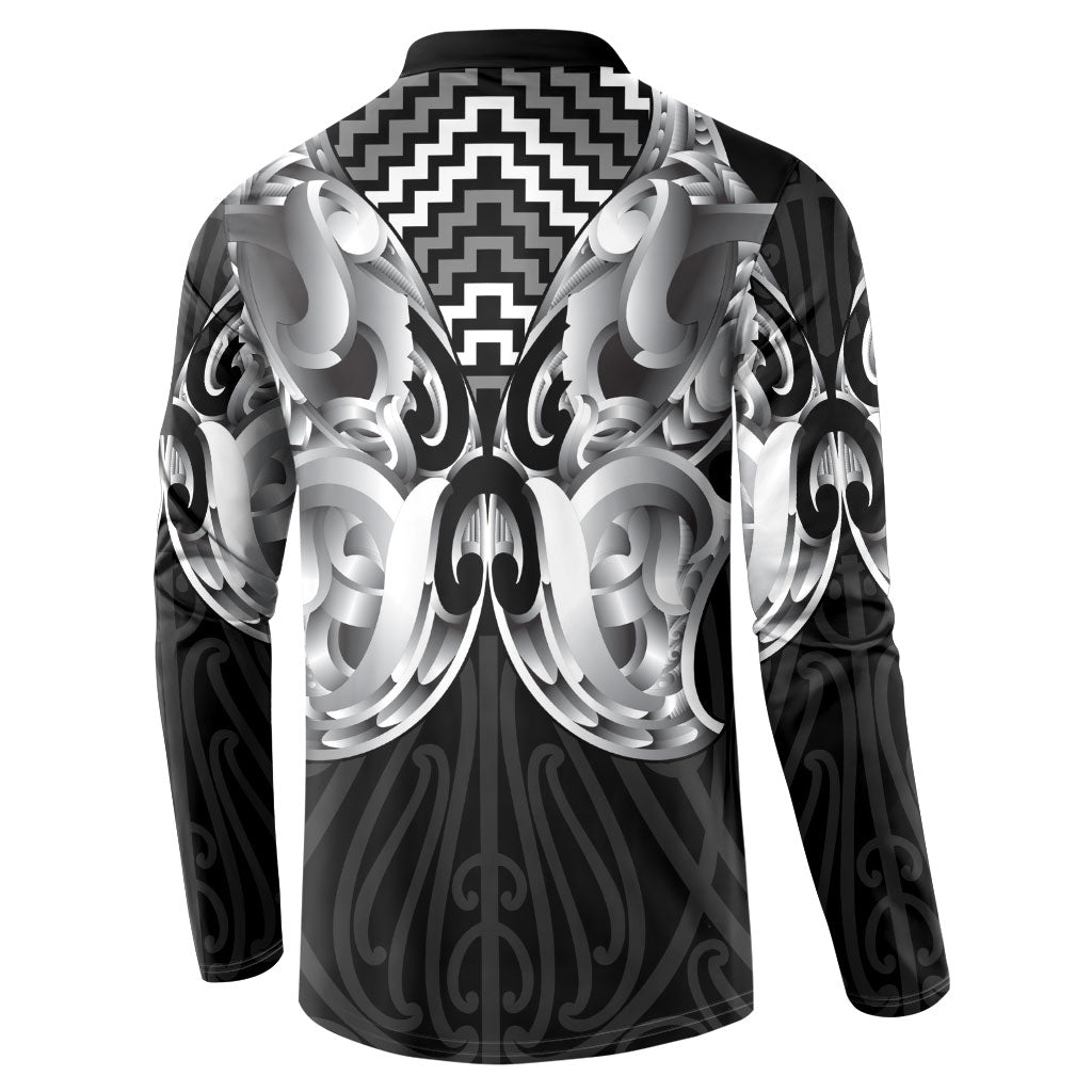 Aotearoa Kowhaiwhai Poutama Black Motif Button Sweatshirt