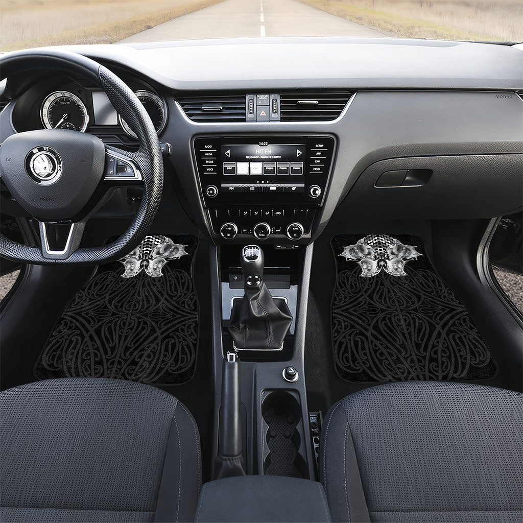 Aotearoa Kowhaiwhai Poutama Black Motif Car Mats LT9 Set 2pcs - Front Black - Polynesian Pride