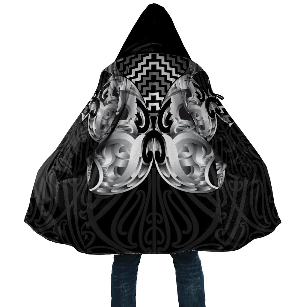 Aotearoa Kowhaiwhai Poutama Black Motif Cloak LT9 Unisex Black - Polynesian Pride