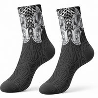 Aotearoa Kowhaiwhai Poutama Black Motif Crew Socks LT9 - Polynesian Pride