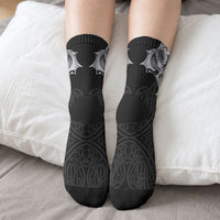 Aotearoa Kowhaiwhai Poutama Black Motif Crew Socks LT9 - Polynesian Pride