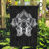 Aotearoa Kowhaiwhai Poutama Black Motif Garden Flag LT9 Garden Flag Black - Polynesian Pride