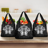 Aotearoa Kowhaiwhai Poutama Black Motif Grocery Bag LT9 3-pack One Size Black - Polynesian Pride
