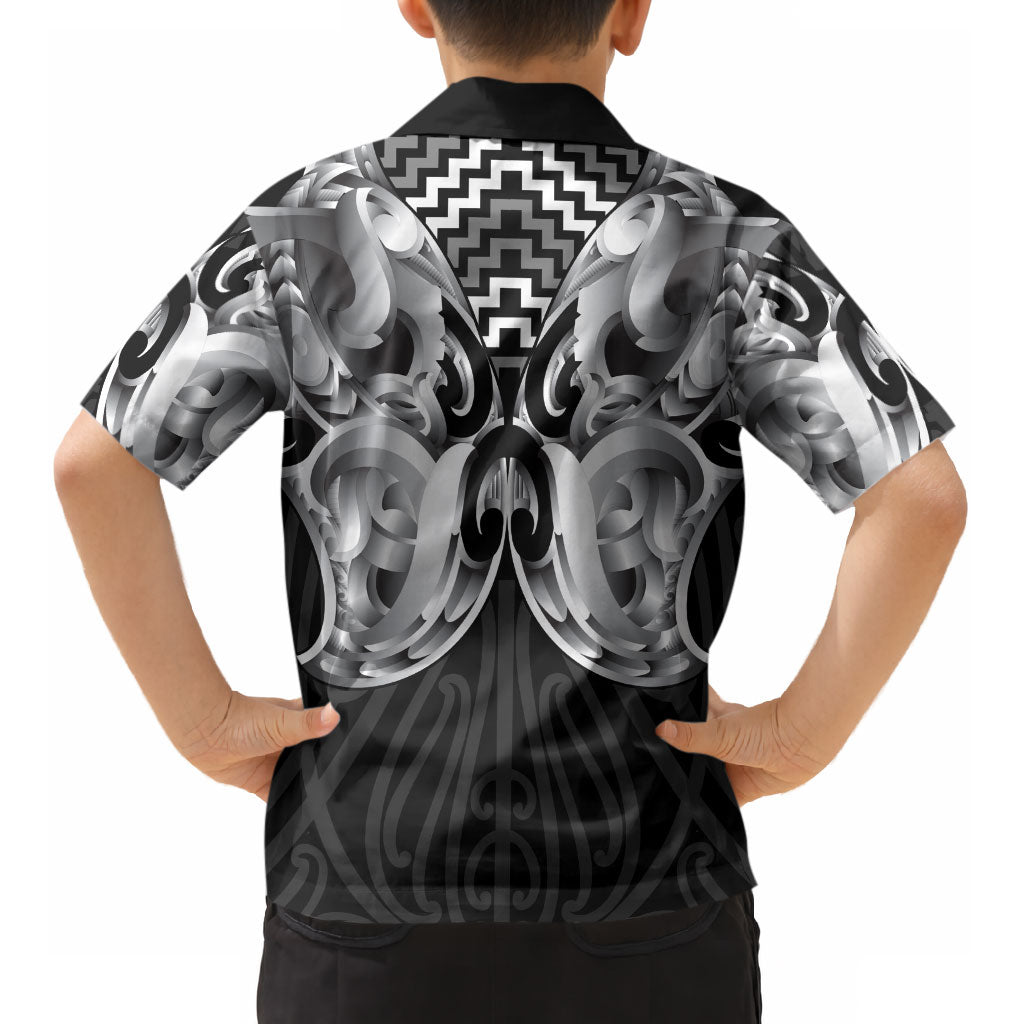 Aotearoa Kowhaiwhai Poutama Black Motif Kid Hawaiian Shirt LT9 - Polynesian Pride