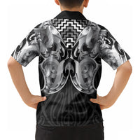 Aotearoa Kowhaiwhai Poutama Black Motif Kid Hawaiian Shirt LT9 - Polynesian Pride