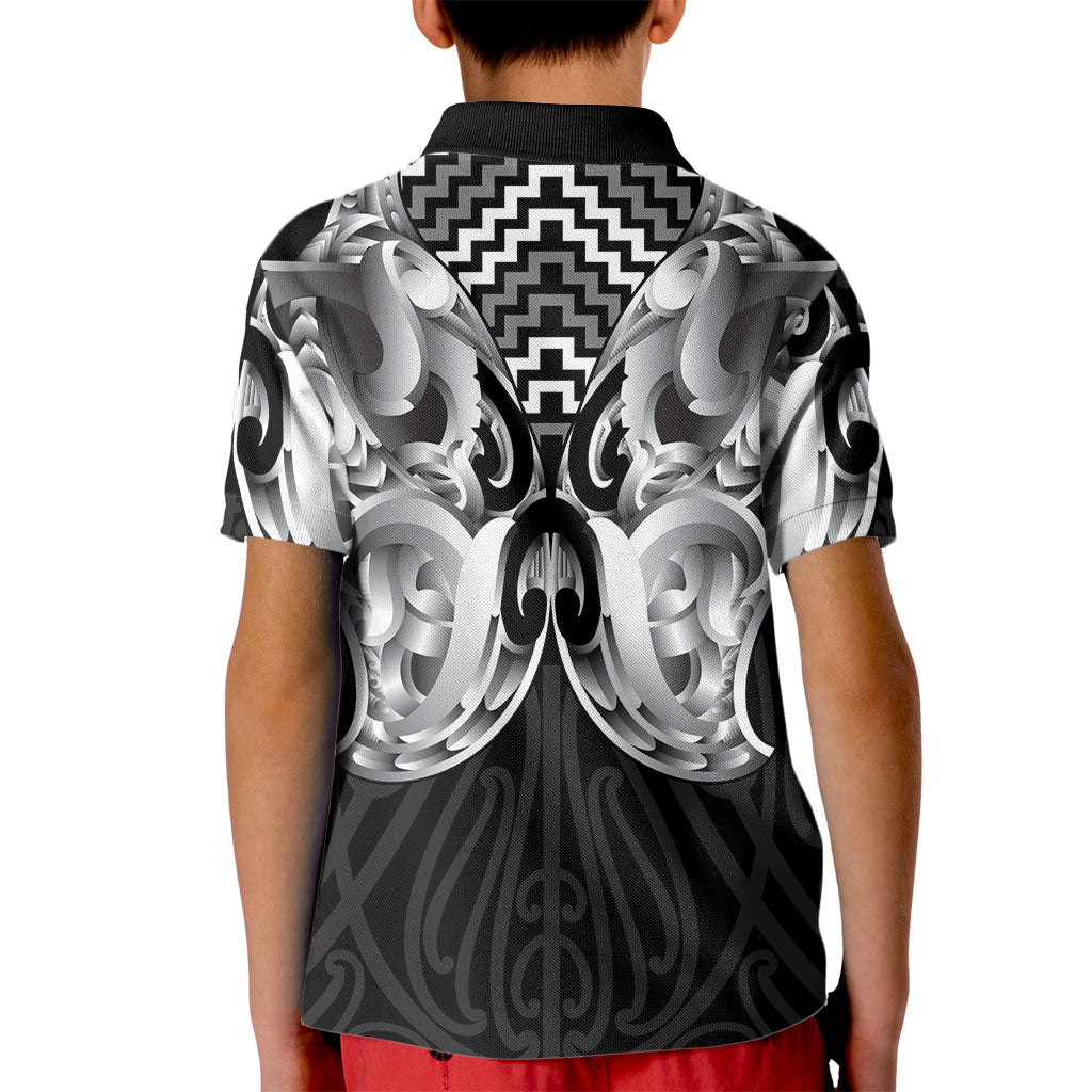 Aotearoa Kowhaiwhai Poutama Black Motif Kid Polo Shirt LT9 - Polynesian Pride