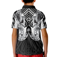 Aotearoa Kowhaiwhai Poutama Black Motif Kid Polo Shirt LT9 - Polynesian Pride