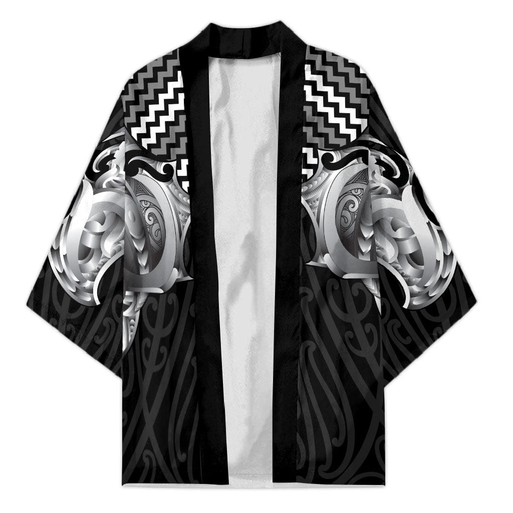 Aotearoa Kowhaiwhai Poutama Black Motif Kimono LT9 Unisex Black - Polynesian Pride