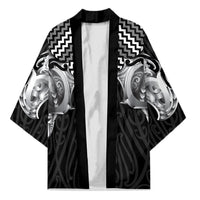 Aotearoa Kowhaiwhai Poutama Black Motif Kimono LT9 Unisex Black - Polynesian Pride