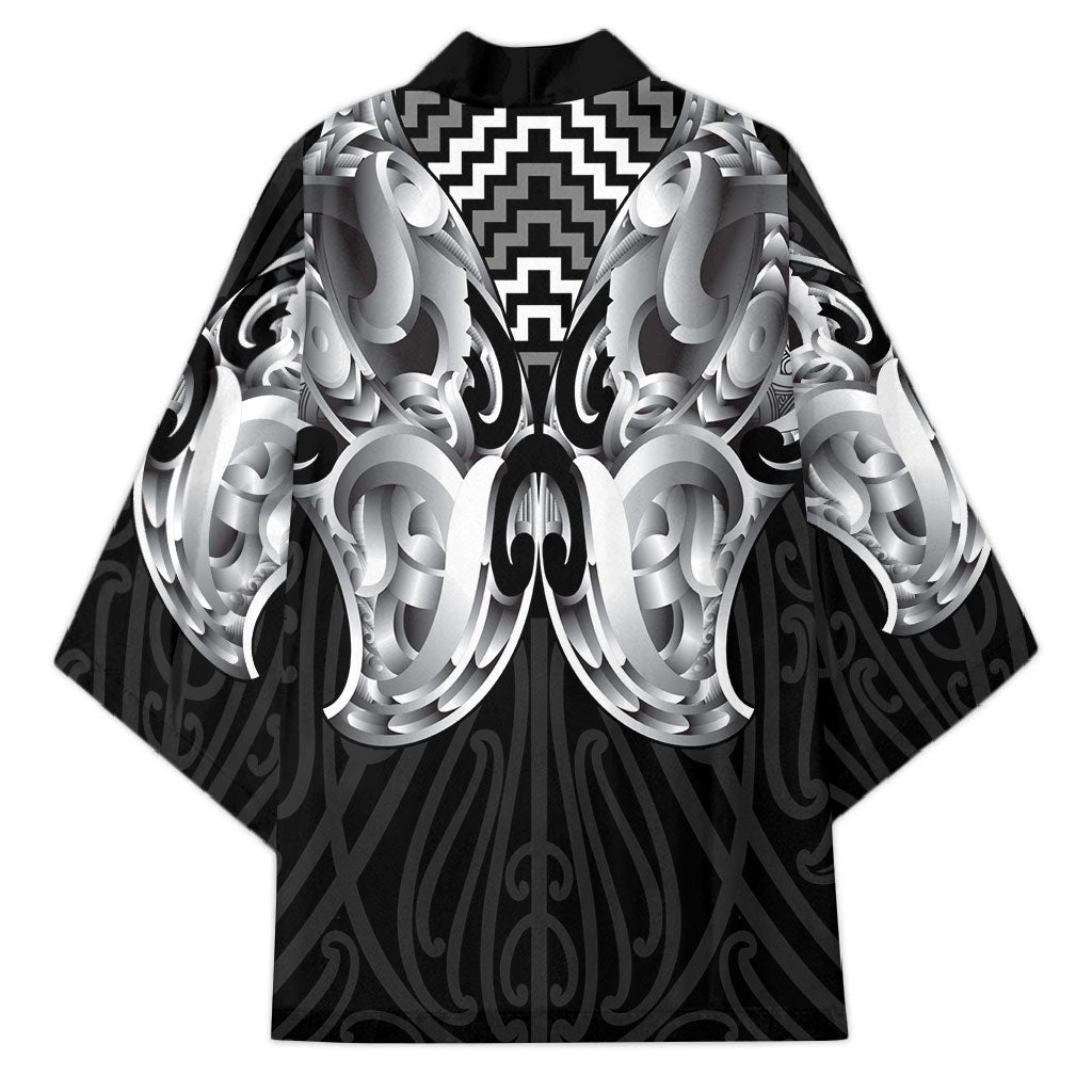 Aotearoa Kowhaiwhai Poutama Black Motif Kimono LT9 - Polynesian Pride