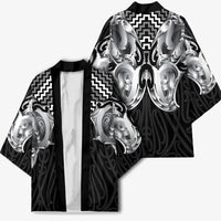 Aotearoa Kowhaiwhai Poutama Black Motif Kimono LT9 - Polynesian Pride