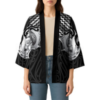 Aotearoa Kowhaiwhai Poutama Black Motif Kimono LT9 - Polynesian Pride