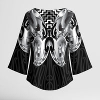 Aotearoa Kowhaiwhai Poutama Black Motif Kimono Sleeve Blouse LT9 - Polynesian Pride