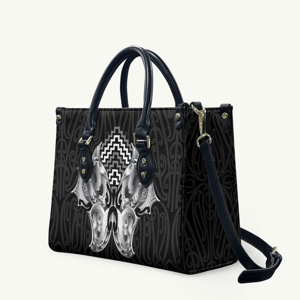 Aotearoa Kowhaiwhai Poutama Black Motif Leather Bag LT9 Black - Polynesian Pride