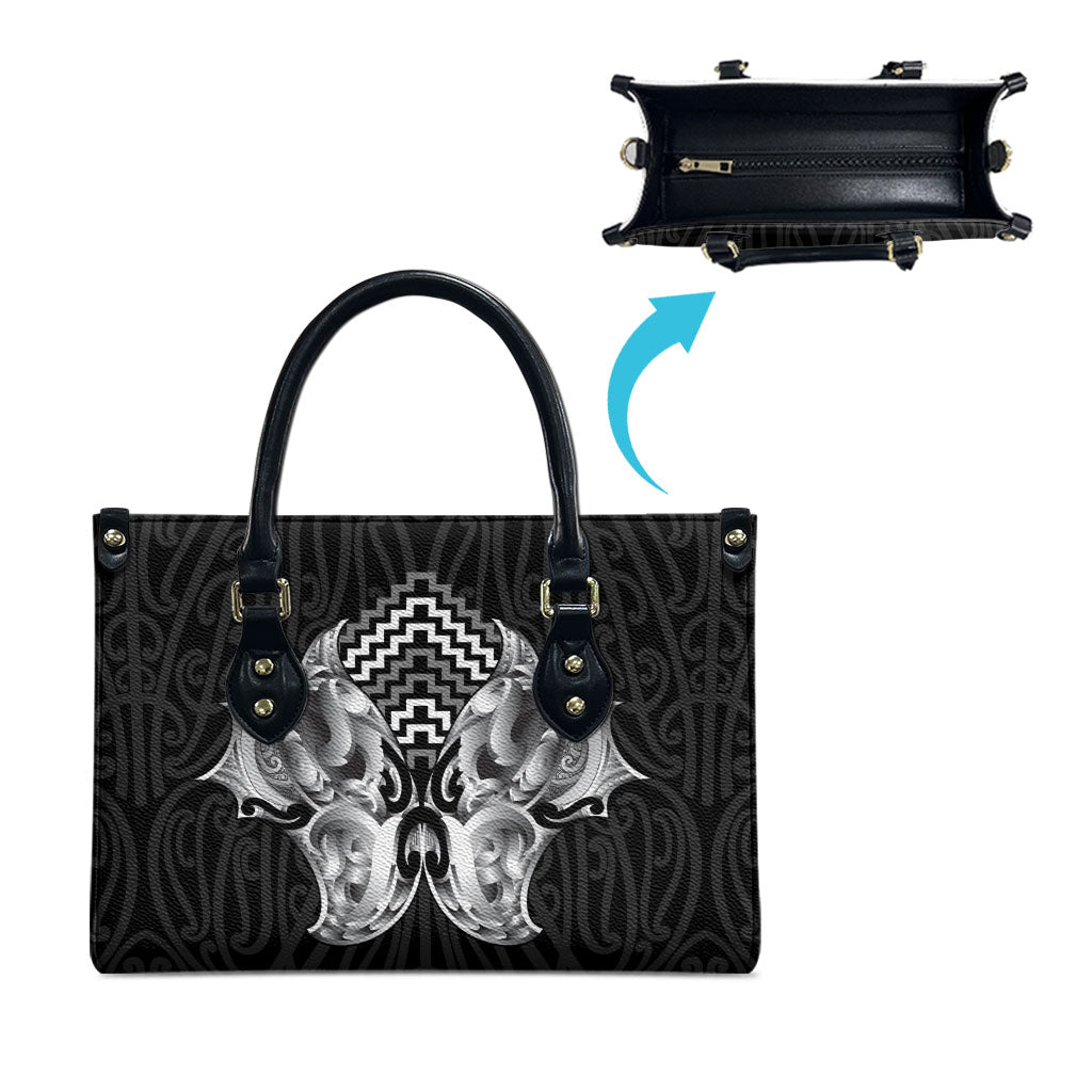 Aotearoa Kowhaiwhai Poutama Black Motif Leather Bag LT9 - Polynesian Pride