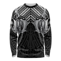 Aotearoa Kowhaiwhai Poutama Black Motif Long Sleeve Shirt LT9 Unisex Black - Polynesian Pride