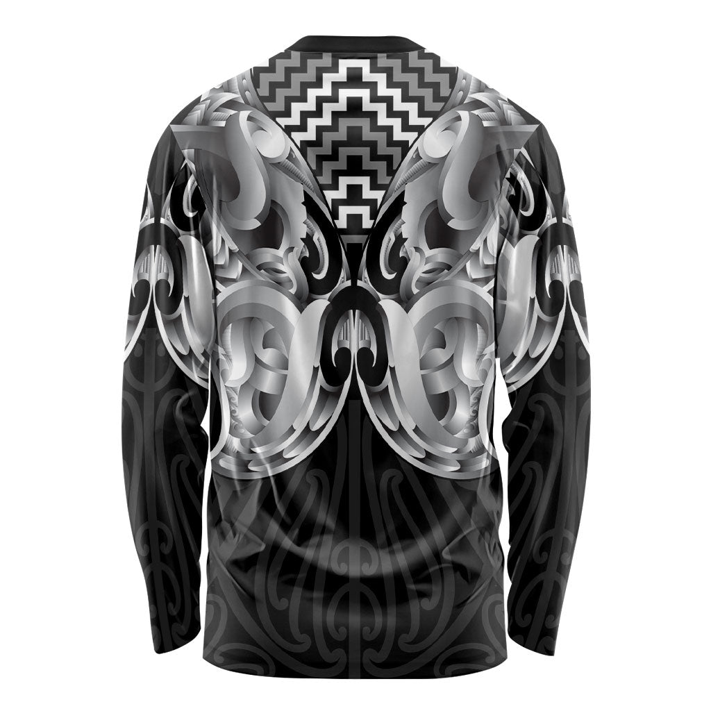 Aotearoa Kowhaiwhai Poutama Black Motif Long Sleeve Shirt LT9 - Polynesian Pride