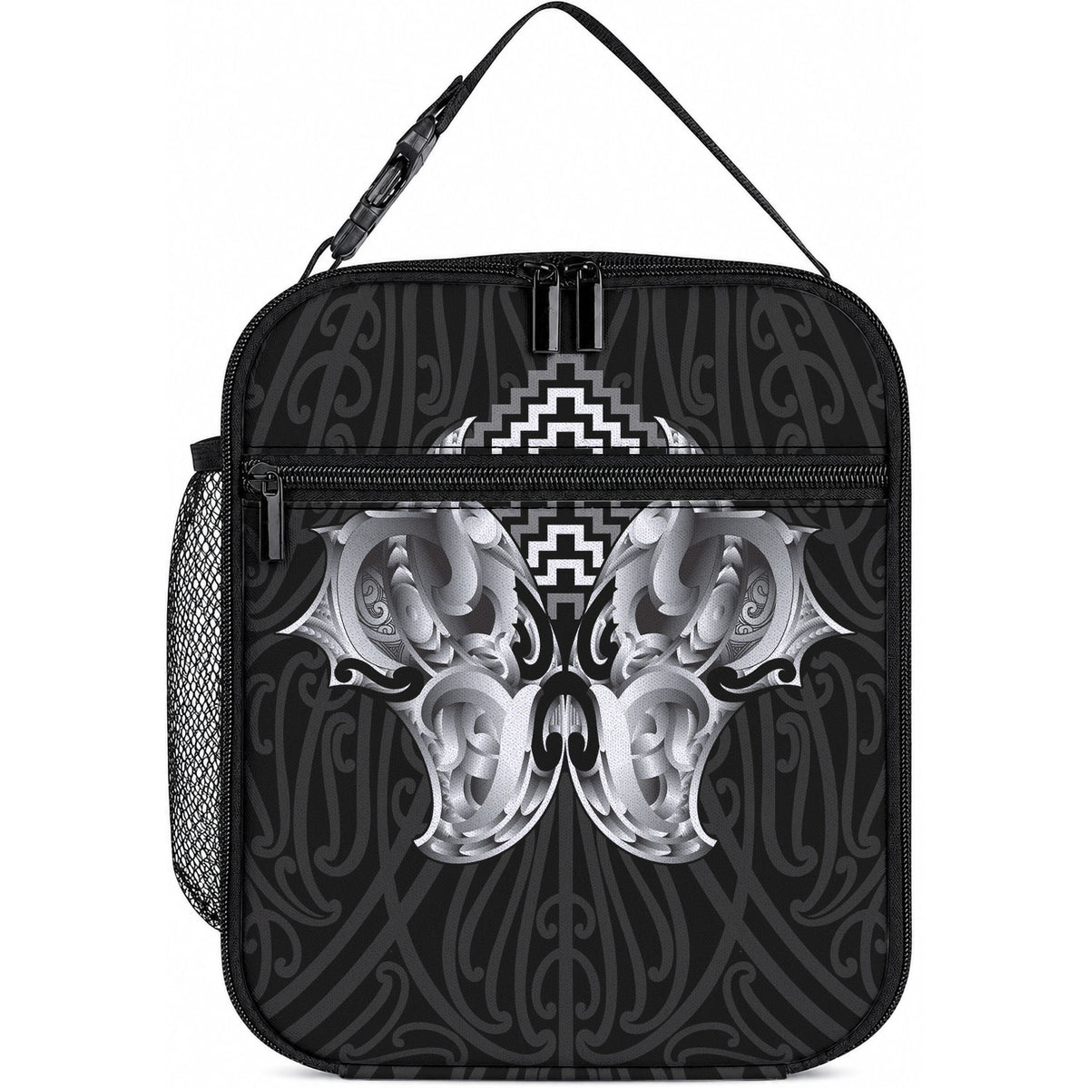 Aotearoa Kowhaiwhai Poutama Black Motif Lunch Bag LT9 10.2 × 8.3 × 4.3 inch Black - Polynesian Pride