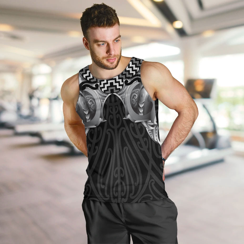Aotearoa Kowhaiwhai Poutama Black Motif Men Tank Top LT9 Black - Polynesian Pride