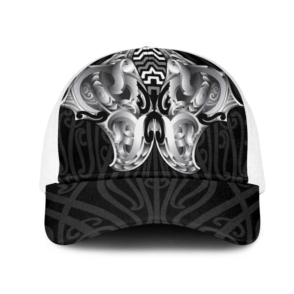 Aotearoa Kowhaiwhai Poutama Black Motif Mesh Trucker Cap
