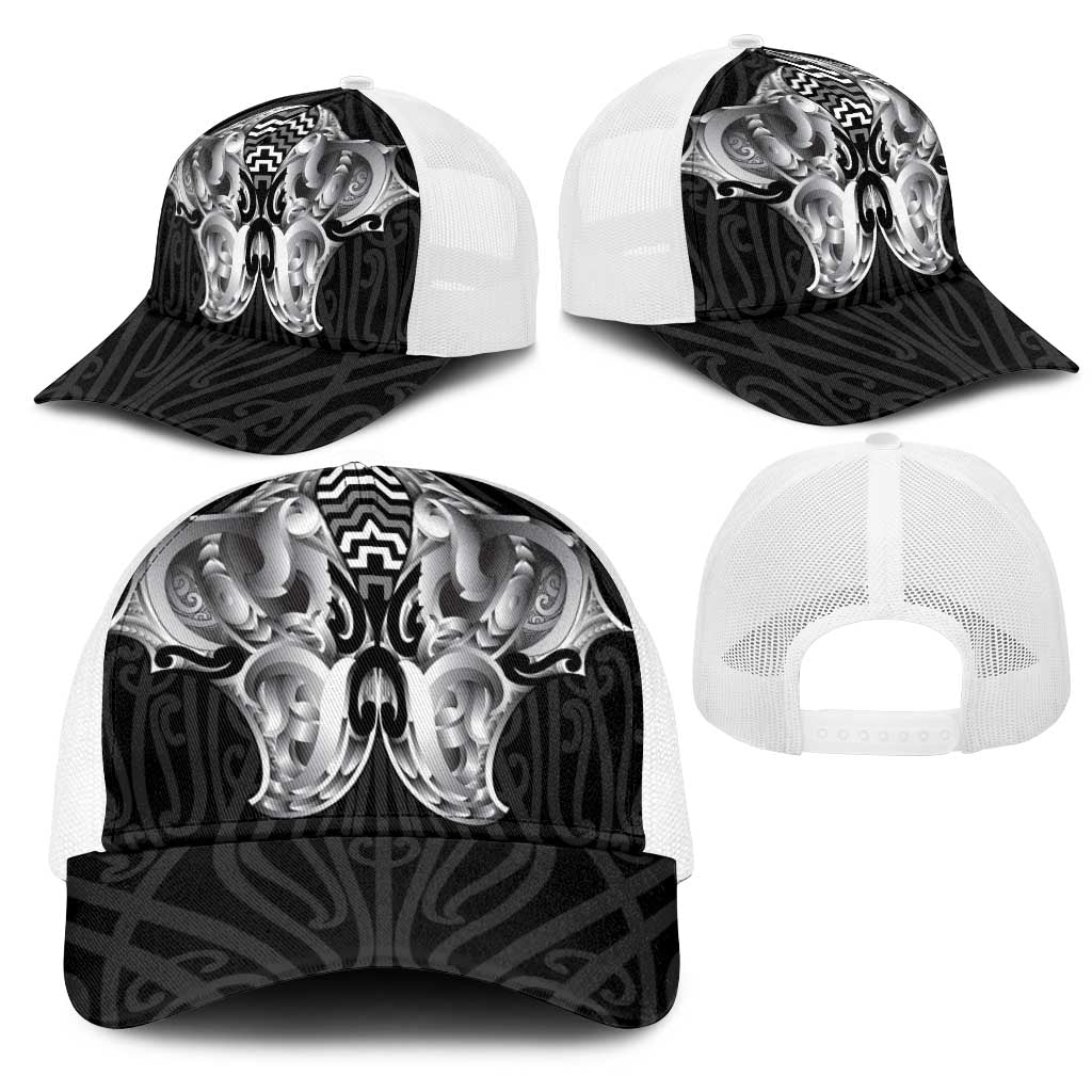Aotearoa Kowhaiwhai Poutama Black Motif Mesh Trucker Cap
