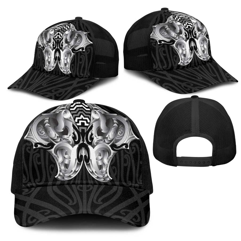Aotearoa Kowhaiwhai Poutama Black Motif Mesh Trucker Cap