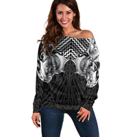 Aotearoa Kowhaiwhai Poutama Black Motif Off Shoulder Sweater LT9 Women Black - Polynesian Pride