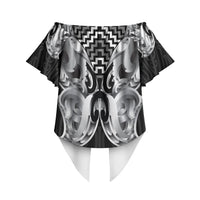 Aotearoa Kowhaiwhai Poutama Black Motif Off Shoulder Wrap Waist Top LT9 - Polynesian Pride