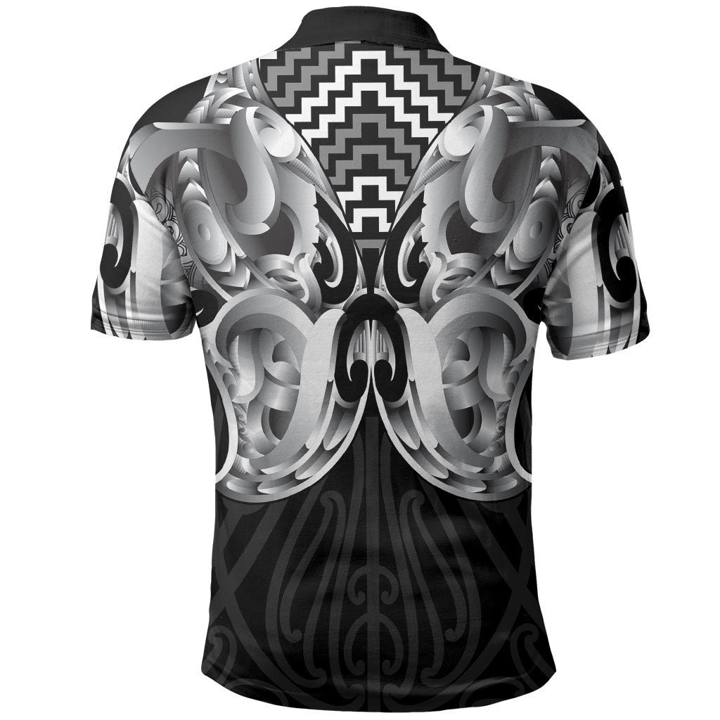 Aotearoa Kowhaiwhai Poutama Black Motif Polo Shirt