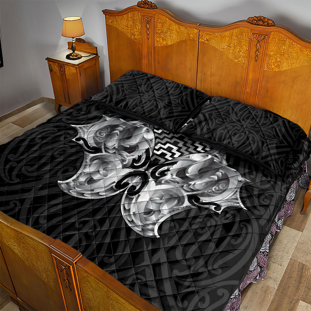 Aotearoa Kowhaiwhai Poutama Black Motif Quilt Bed Set LT9 - Polynesian Pride