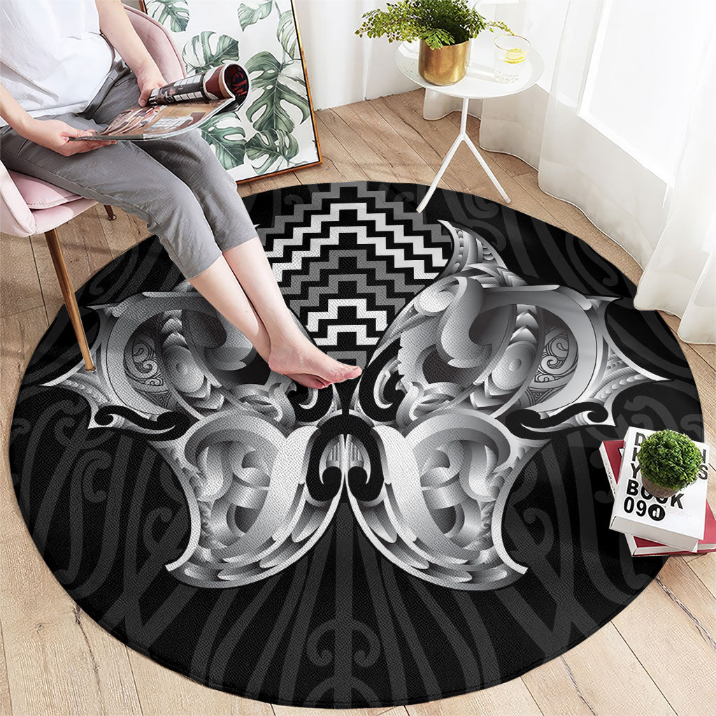 Aotearoa Kowhaiwhai Poutama Black Motif Round Carpet LT9 - Polynesian Pride