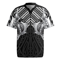 Aotearoa Kowhaiwhai Poutama Black Motif Rugby Jersey LT9 Black - Polynesian Pride