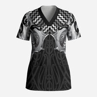 Aotearoa Kowhaiwhai Poutama Black Motif Scrub Top LT9 Adult Black - Polynesian Pride