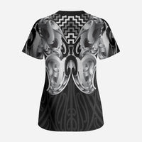 Aotearoa Kowhaiwhai Poutama Black Motif Scrub Top LT9 - Polynesian Pride
