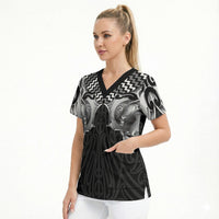 Aotearoa Kowhaiwhai Poutama Black Motif Scrub Top LT9 - Polynesian Pride