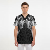 Aotearoa Kowhaiwhai Poutama Black Motif Scrub Top LT9 - Polynesian Pride