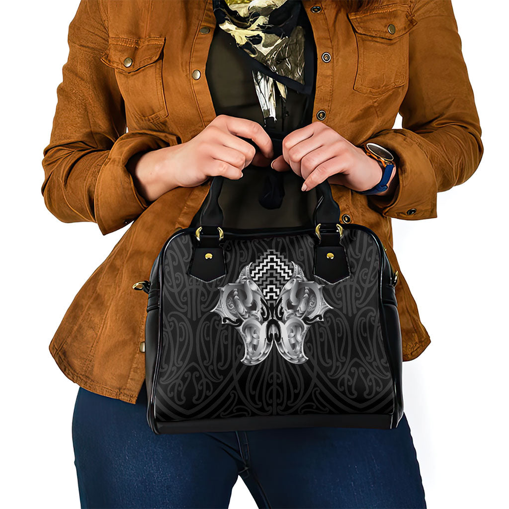 Aotearoa Kowhaiwhai Poutama Black Motif Shoulder Handbag LT9 - Polynesian Pride