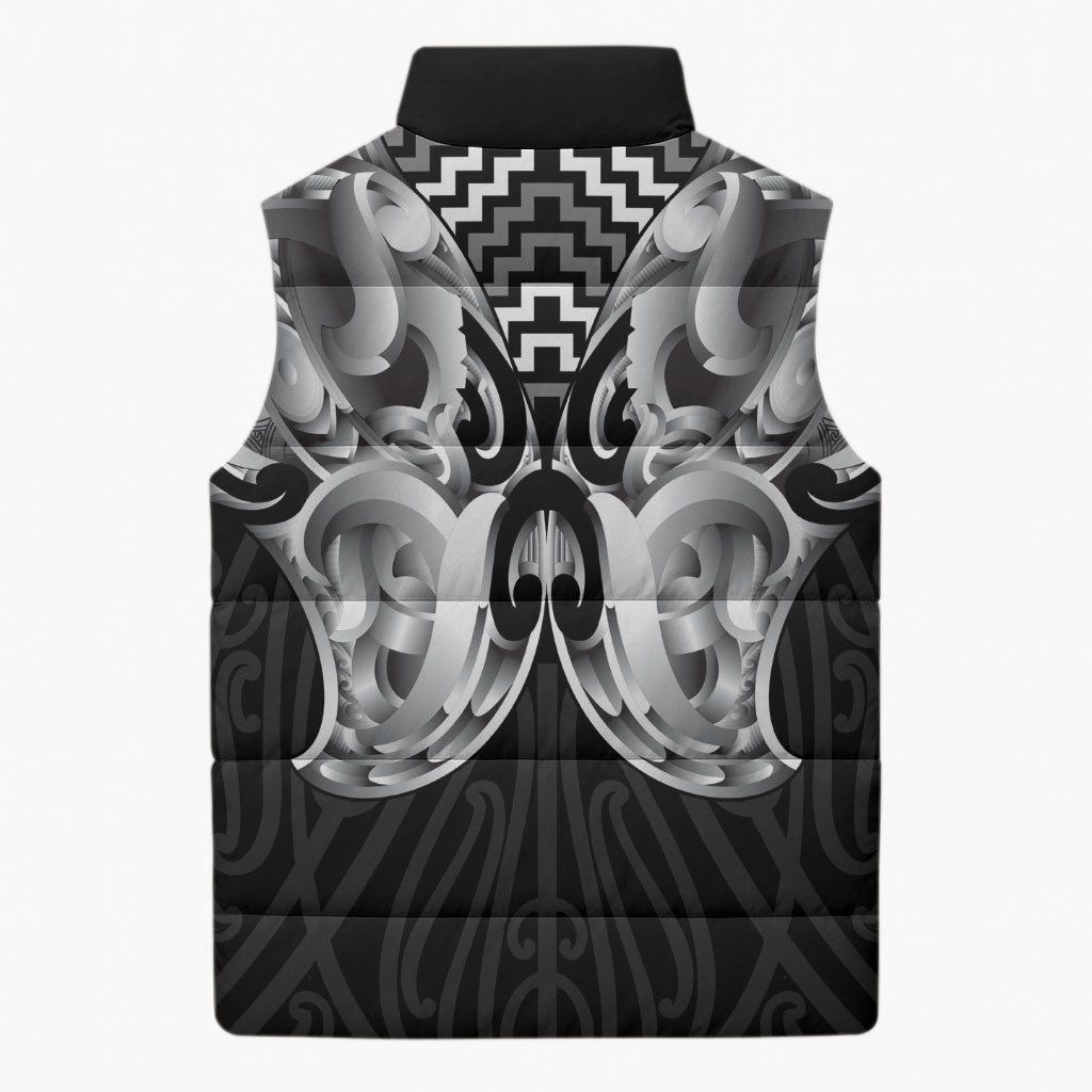 Aotearoa Kowhaiwhai Poutama Black Motif Sleeveless Puffer Jacket LT9 - Polynesian Pride