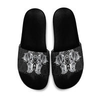 Aotearoa Kowhaiwhai Poutama Black Motif Slide Sandals LT9 Black - Polynesian Pride