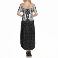 Aotearoa Kowhaiwhai Poutama Black Motif Summer Maxi Dress LT9 - Polynesian Pride