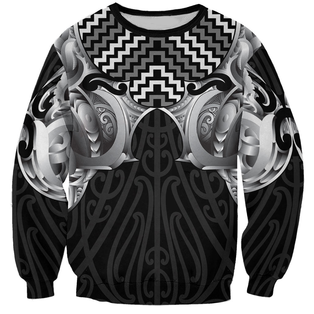 Aotearoa Kowhaiwhai Poutama Black Motif Sweatshirt LT9 Unisex Black - Polynesian Pride
