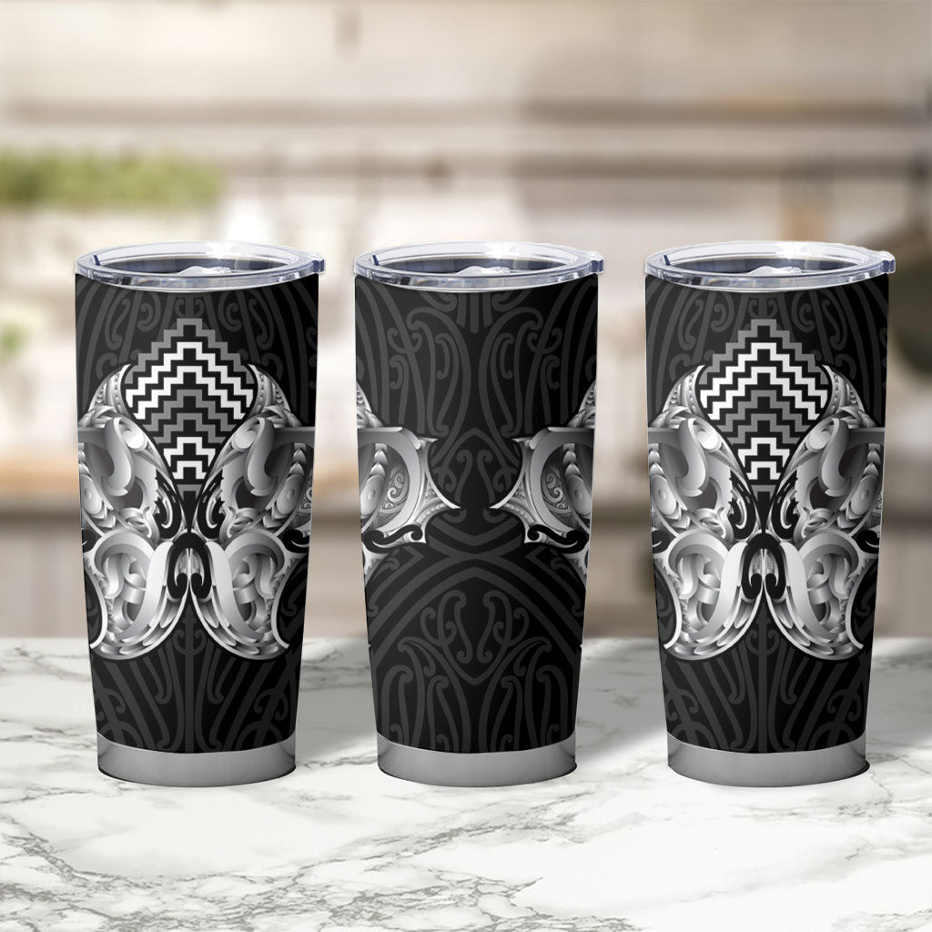 Aotearoa Kowhaiwhai Poutama Black Motif Tumbler Cup LT9 - Polynesian Pride