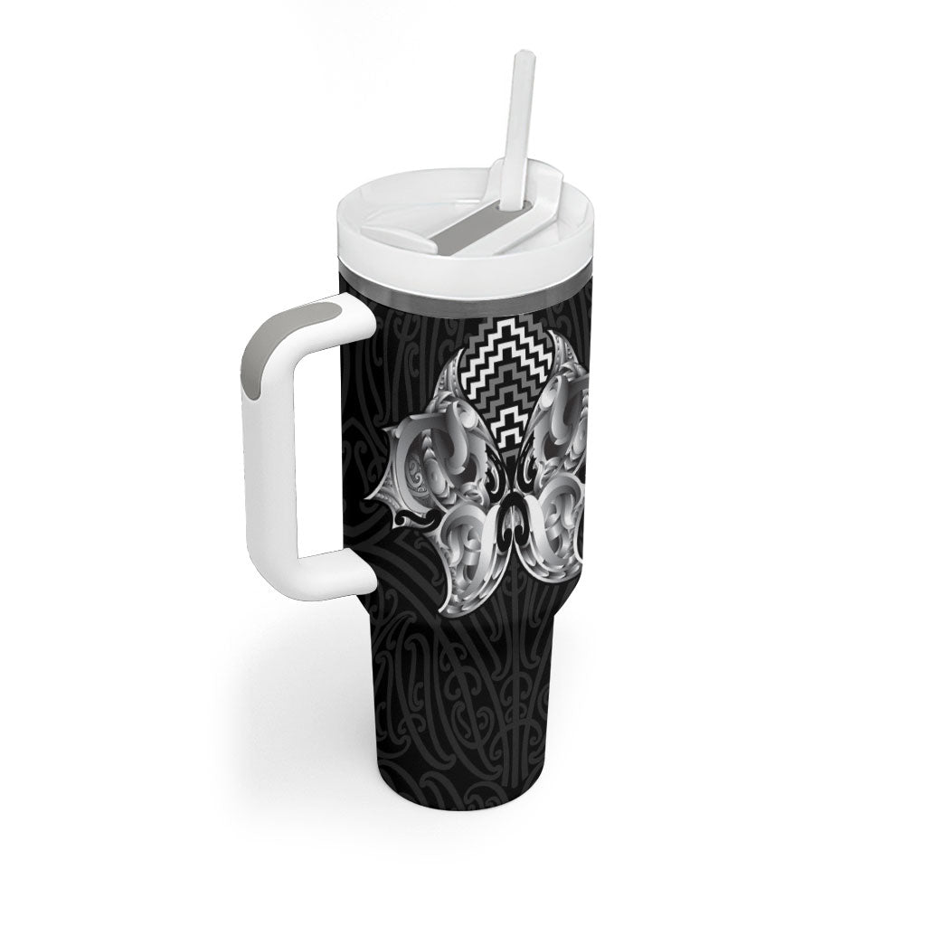 Aotearoa Kowhaiwhai Poutama Black Motif Tumbler With Handle LT9 - Polynesian Pride