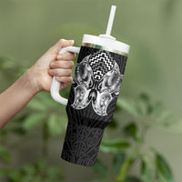Aotearoa Kowhaiwhai Poutama Black Motif Tumbler With Handle LT9 - Polynesian Pride
