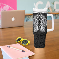 Aotearoa Kowhaiwhai Poutama Black Motif Tumbler With Handle LT9 - Polynesian Pride