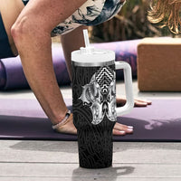 Aotearoa Kowhaiwhai Poutama Black Motif Tumbler With Handle LT9 - Polynesian Pride
