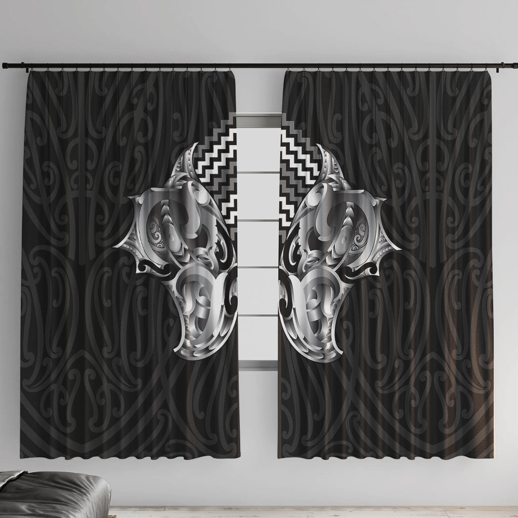 Aotearoa Kowhaiwhai Poutama Black Motif Window Curtain LT9 With Hooks Black - Polynesian Pride