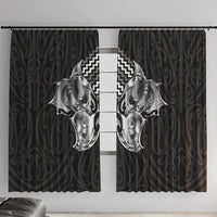 Aotearoa Kowhaiwhai Poutama Black Motif Window Curtain LT9 With Hooks Black - Polynesian Pride